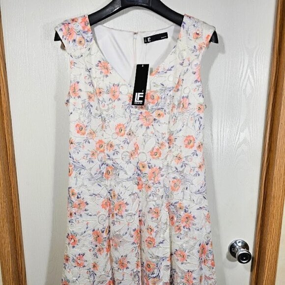 NWT LESLIE FAY Floral Dress IVORY PURPLE GREEN size 12 Lace Overlay Sleeveless - Picture 3 of 7